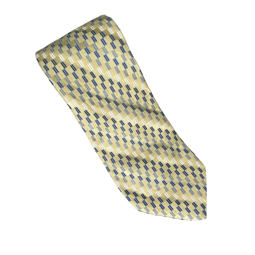 Burma Bibas‎ Mens Tie Yellow Blue Geometric Silk Woven Jacquard Formal 58x3.5